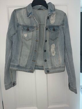 Women's Light Blue Distressed Denim Jacket - Casual Jean Jacket